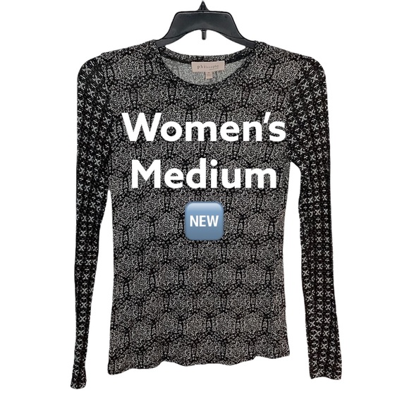 Philosophy M Medium 8 - 10 Crewneck Shirt Black Pattern Long Sleeve Lightweight - Picture 1 of 7